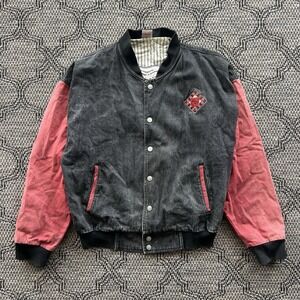 Vintage Red Dog Jacket Men's Large Red Black Bomber Beer Denim Embroidered 90s